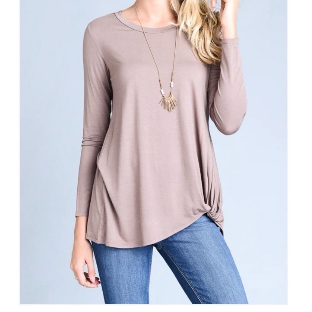 Vanilla Bay Twisted Tunic Top-Taupe